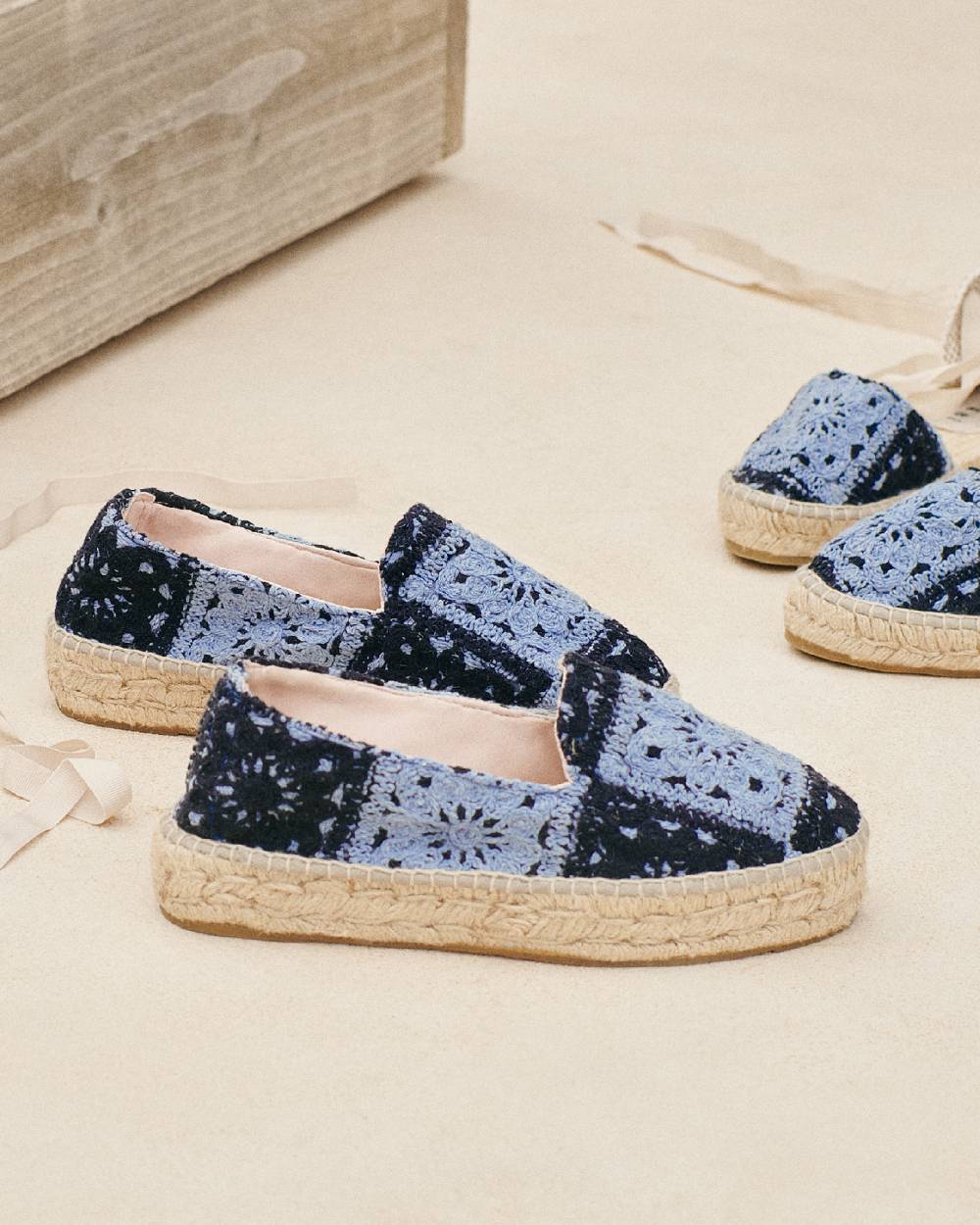 Manebí Cotton Crochet|Double Sole Espadrilles - Indigo \u0026 Navy Blue Italia