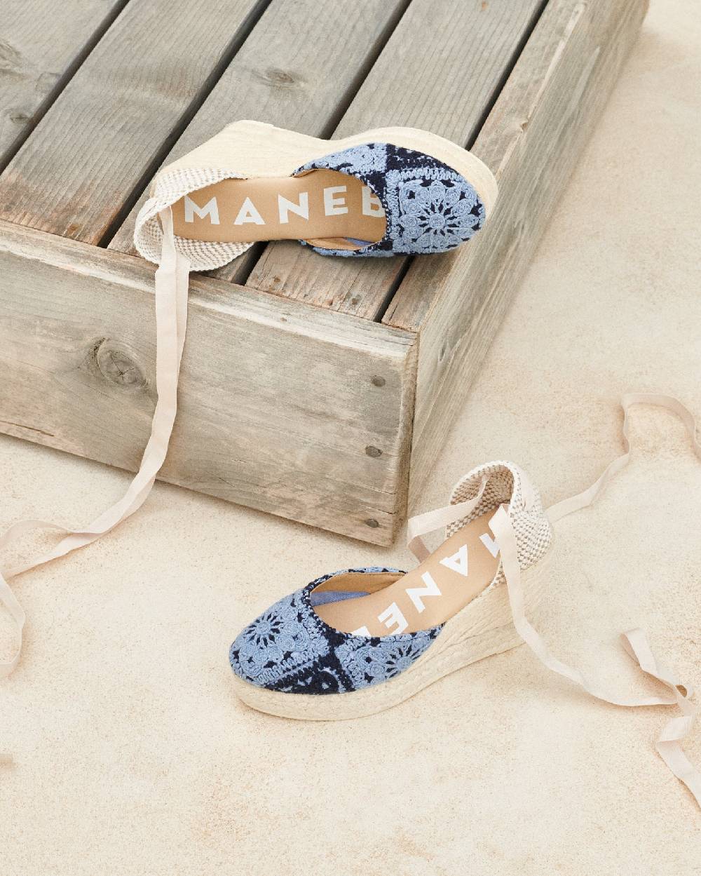 Manebí Cotton Crochet|Wedge Espadrilles - Indigo \u0026 Navy Blue 2025