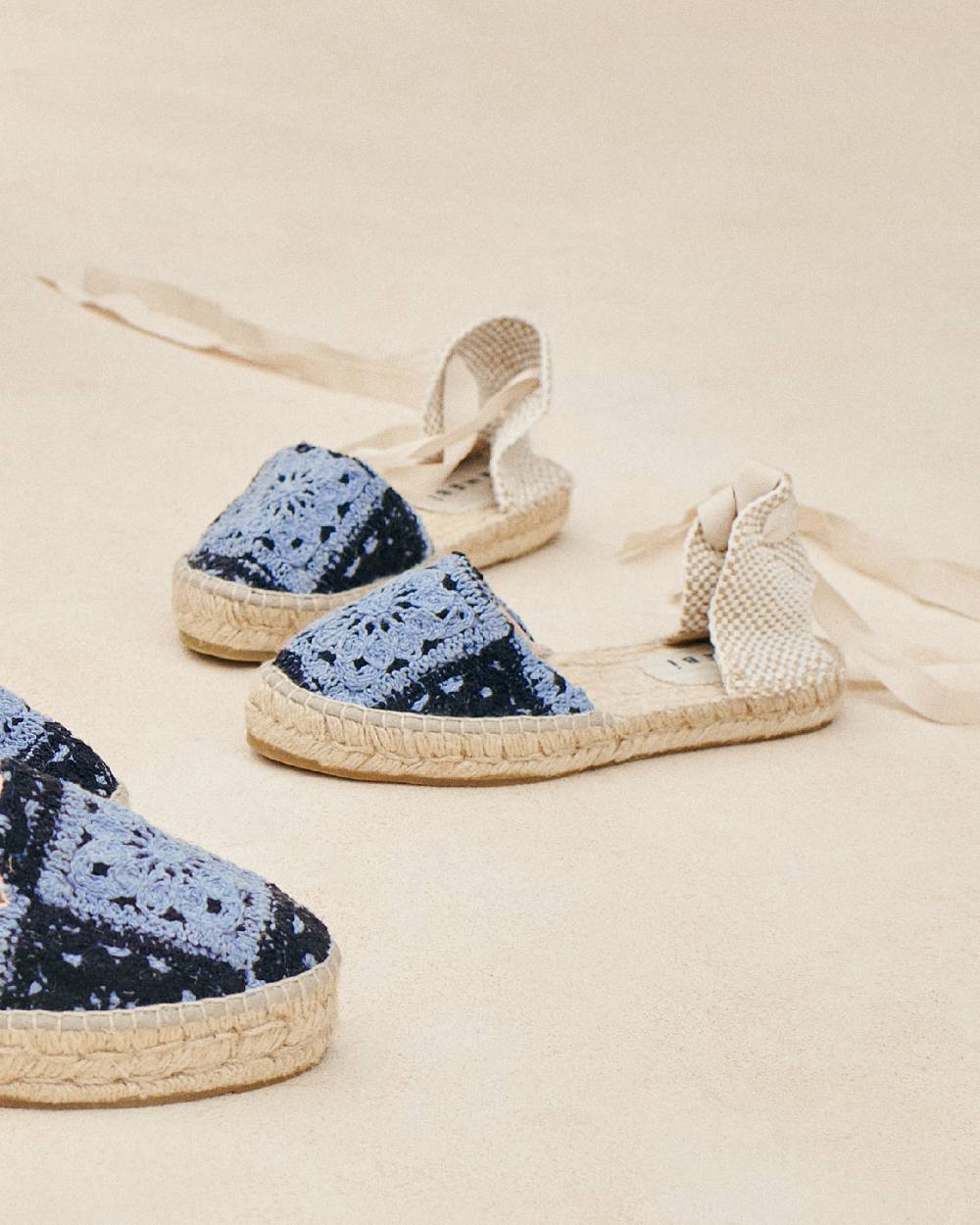 Manebí Cotton Crochet|Flat Valenciana Espadrilles - Indigo \u0026 Navy Blue In Linea