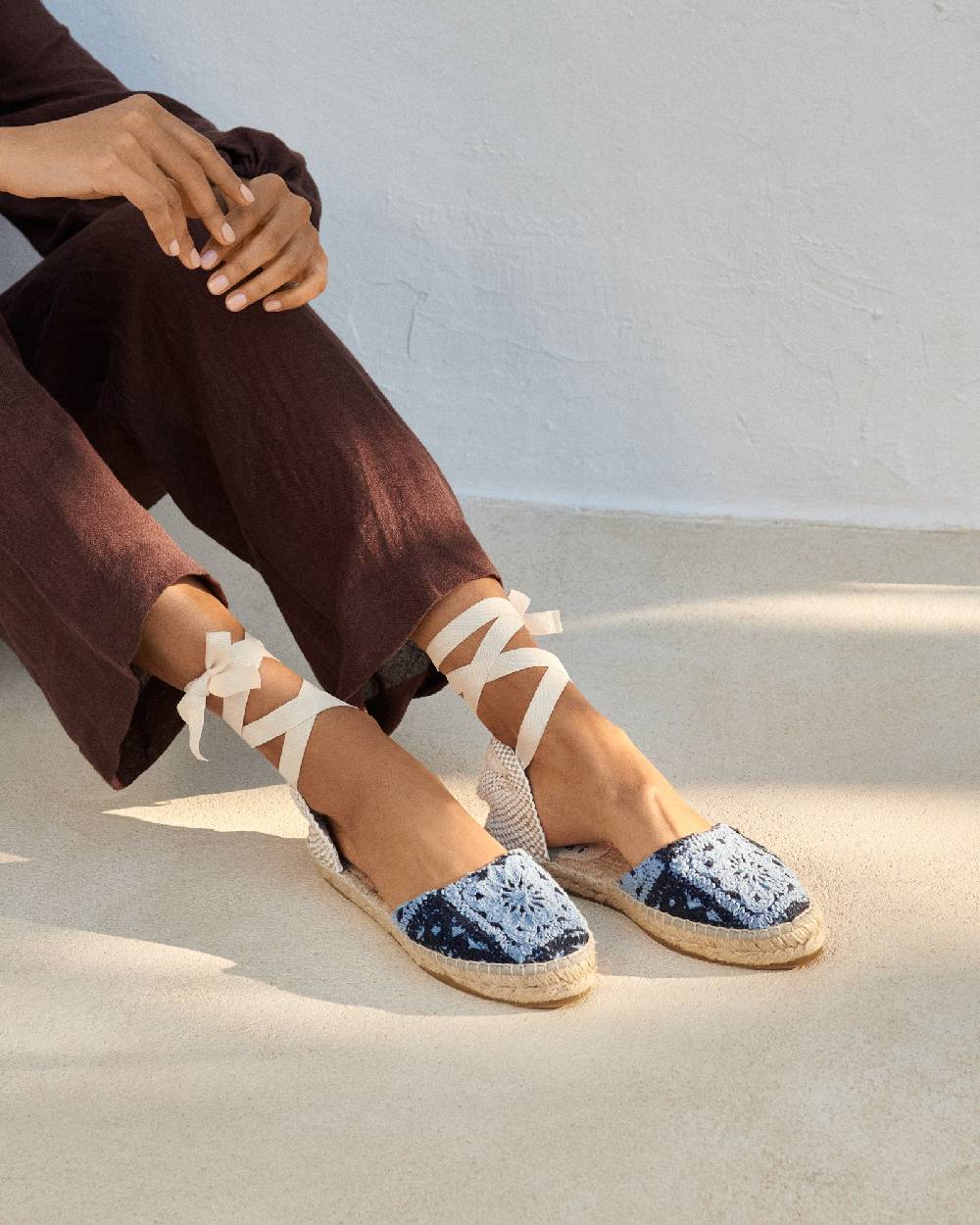 Manebí Cotton Crochet|Flat Valenciana Espadrilles - Indigo \u0026 Navy Blue In Linea