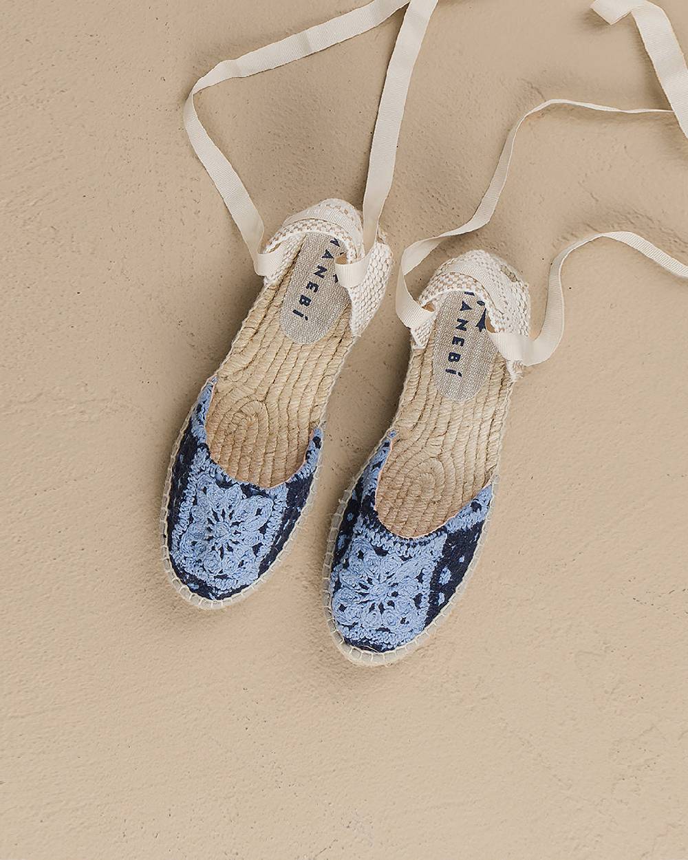 Manebí Cotton Crochet|Flat Valenciana Espadrilles - Indigo \u0026 Navy Blue In Linea