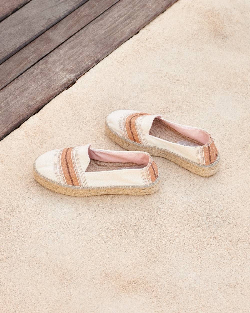 Manebí Cotton Linen And Silk Raw Fabric|Double Sole Espadrilles - Rust Macro Stripe Nuovo