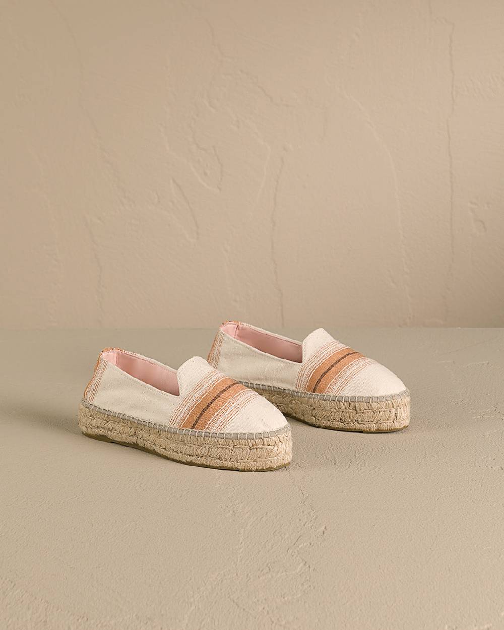 Manebí Cotton Linen And Silk Raw Fabric|Double Sole Espadrilles - Rust Macro Stripe Nuovo