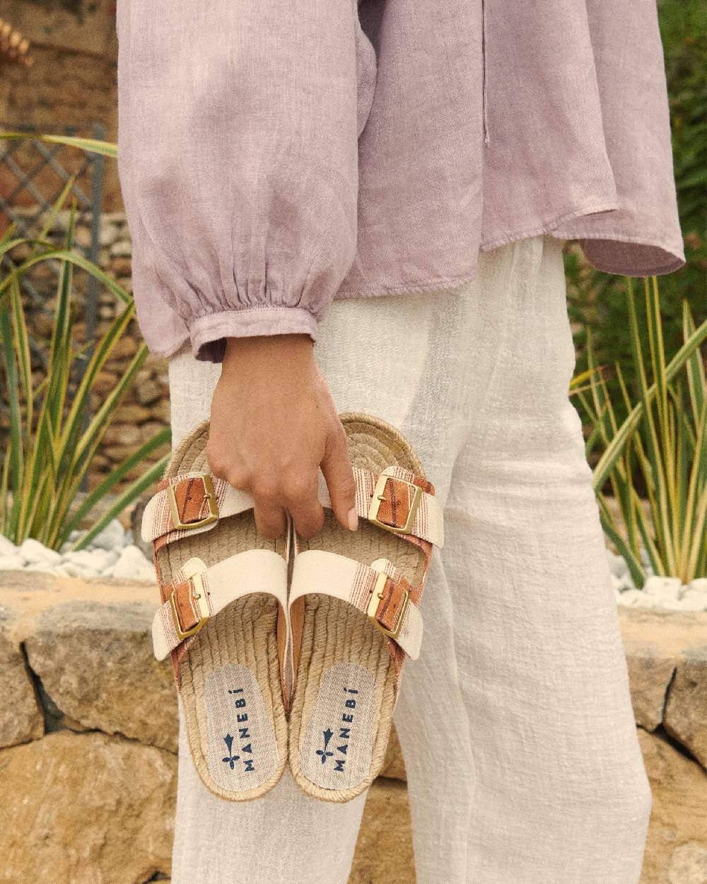 Manebí Cotton Linen And Silk Raw Fabric|Nordic Sandals - Rust Macro Stripe Qualità