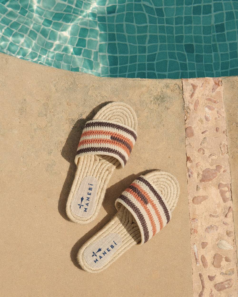 Manebí Cotton Crochet Jute Sandals - Cocoa \u0026 Orange Rust Stripes Pezzi Unici