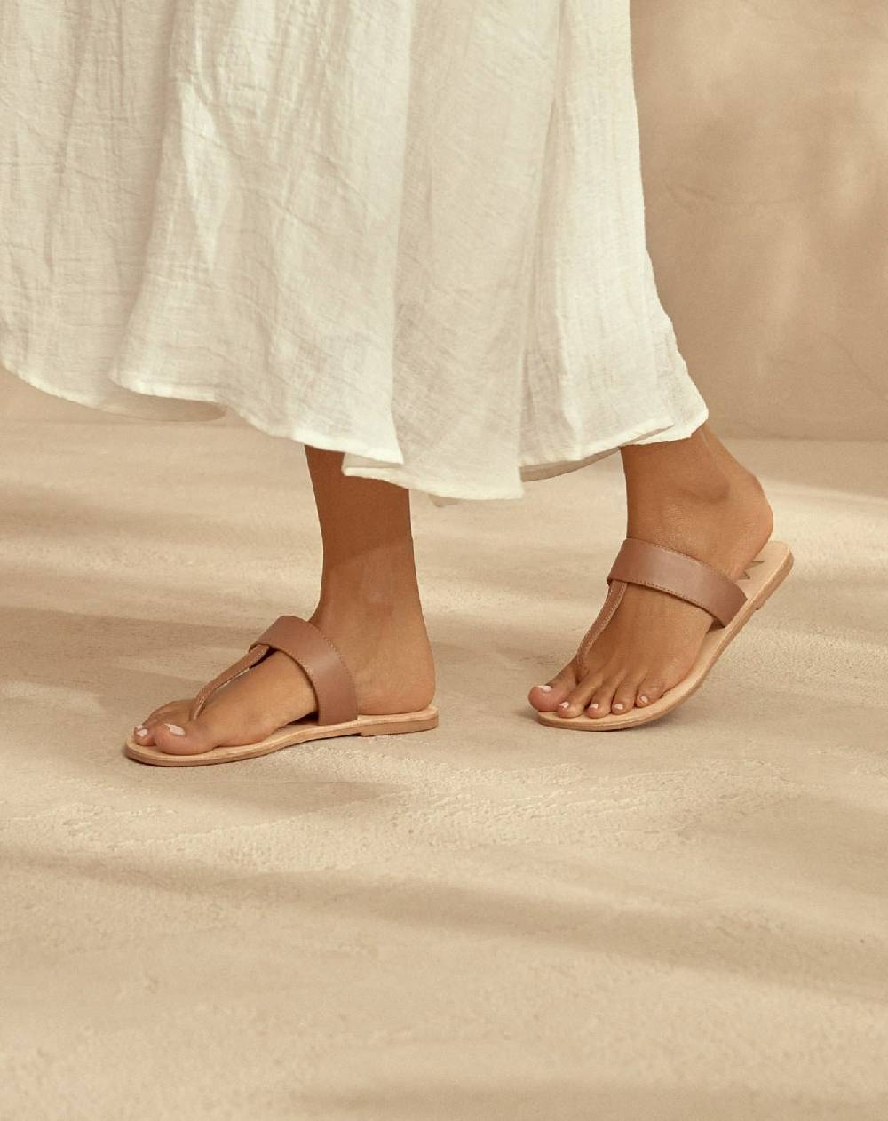 Manebí Leather Sandals - Canyon Tan Thongs Negozi Online