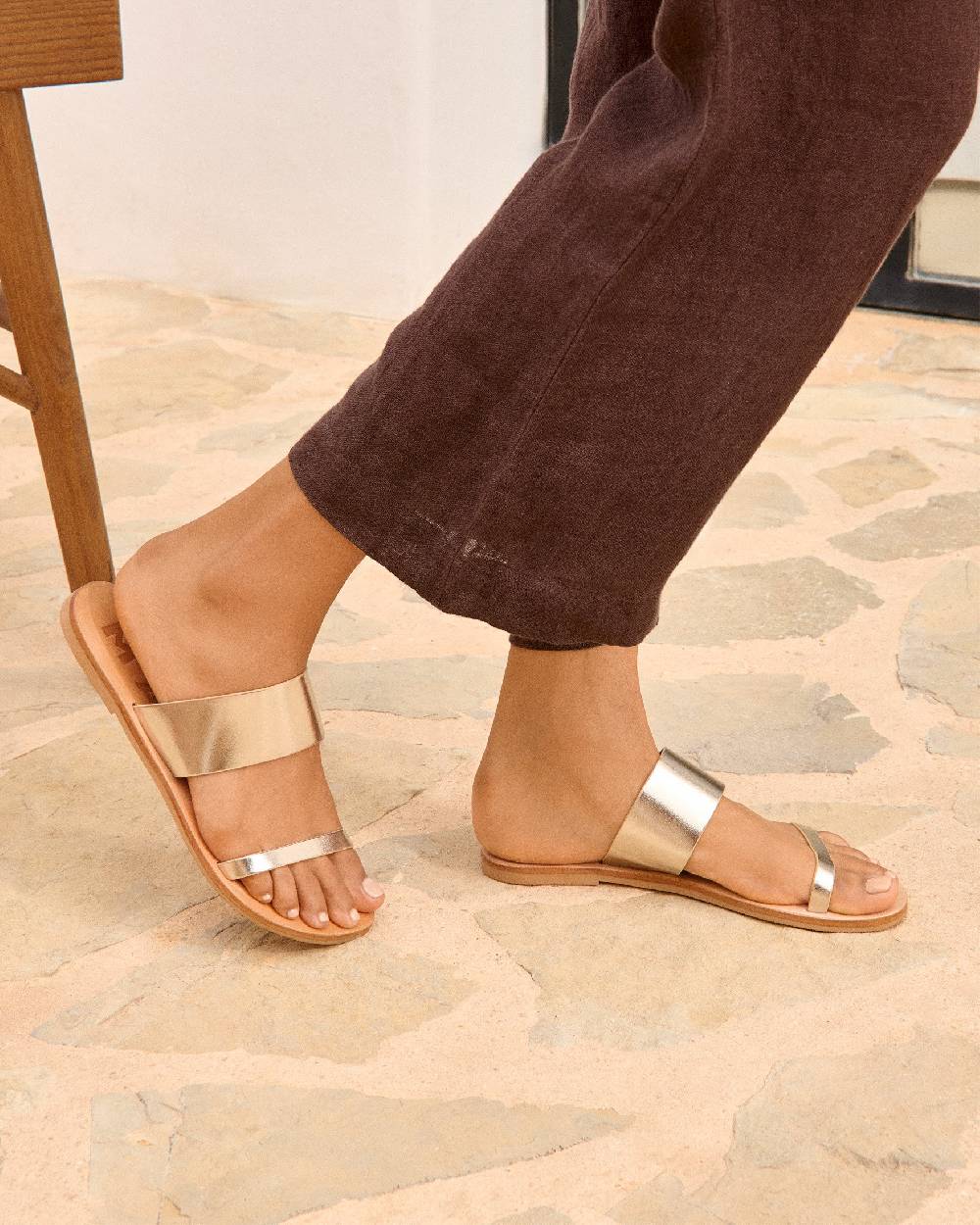 Manebí Leather Two Bands Sandals - Platinum Promozione Limitata