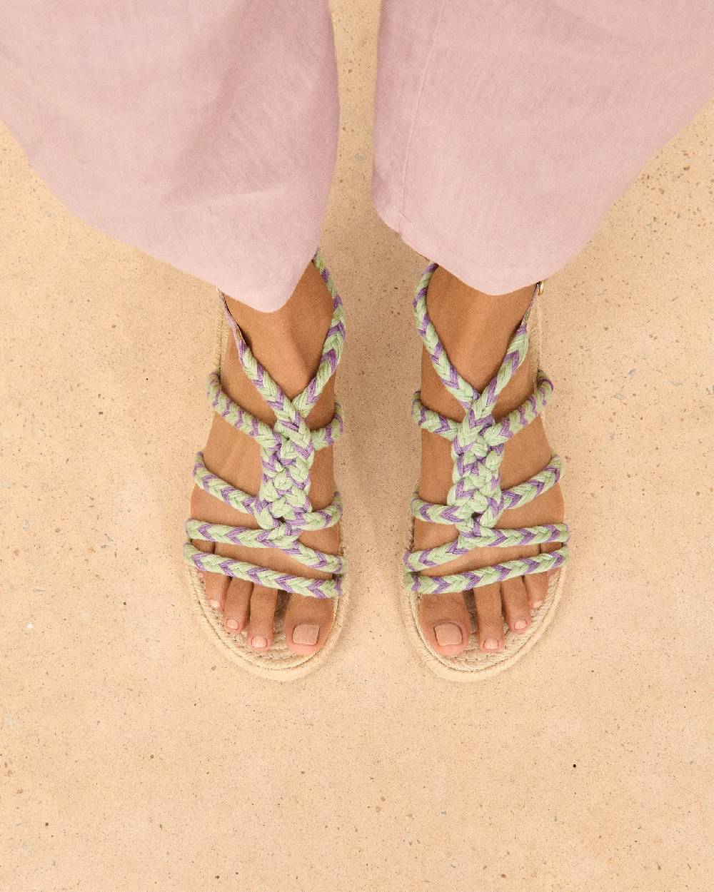Manebí Jute Tie-Up Rope Sandals - Sage And Wisteria Lilac Affare Del Giorno