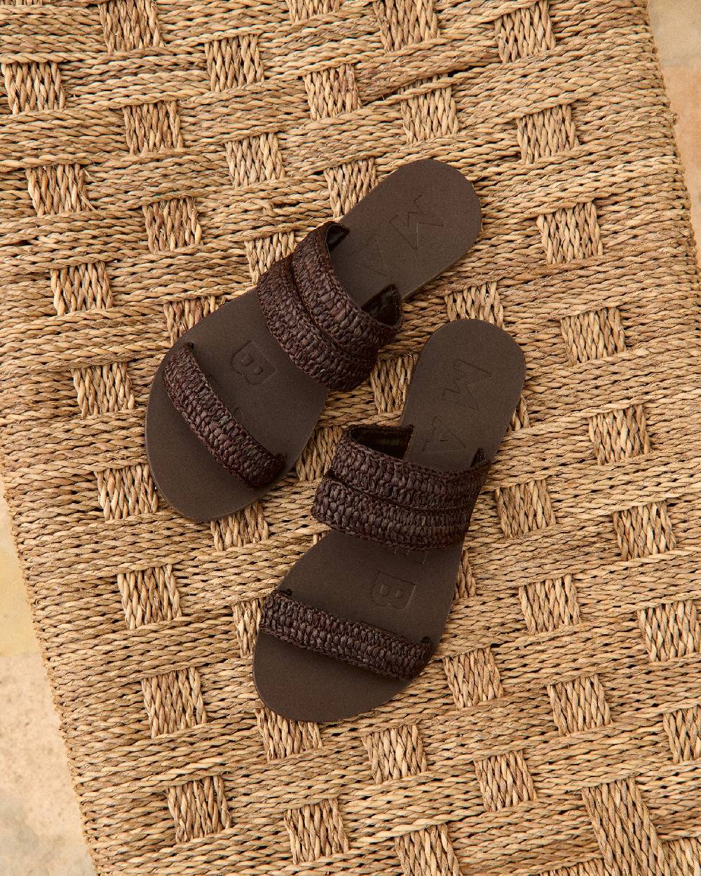 Manebí Raffia Stripes Leather|Three Bands Sandals - Cocoa Prezzo Ridotto