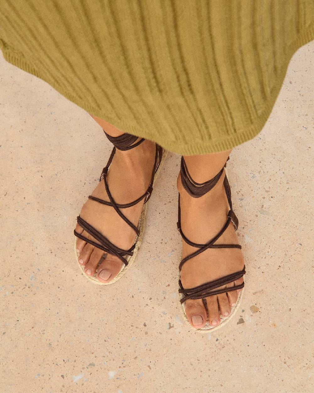 Manebí Suede \u0026 Jute Lace-Up Sandals - Cocoa Sottocosto