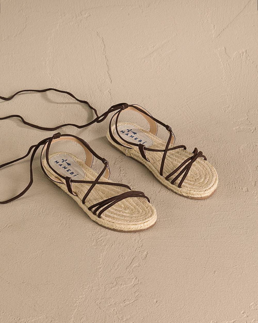 Manebí Suede \u0026 Jute Lace-Up Sandals - Cocoa Sottocosto