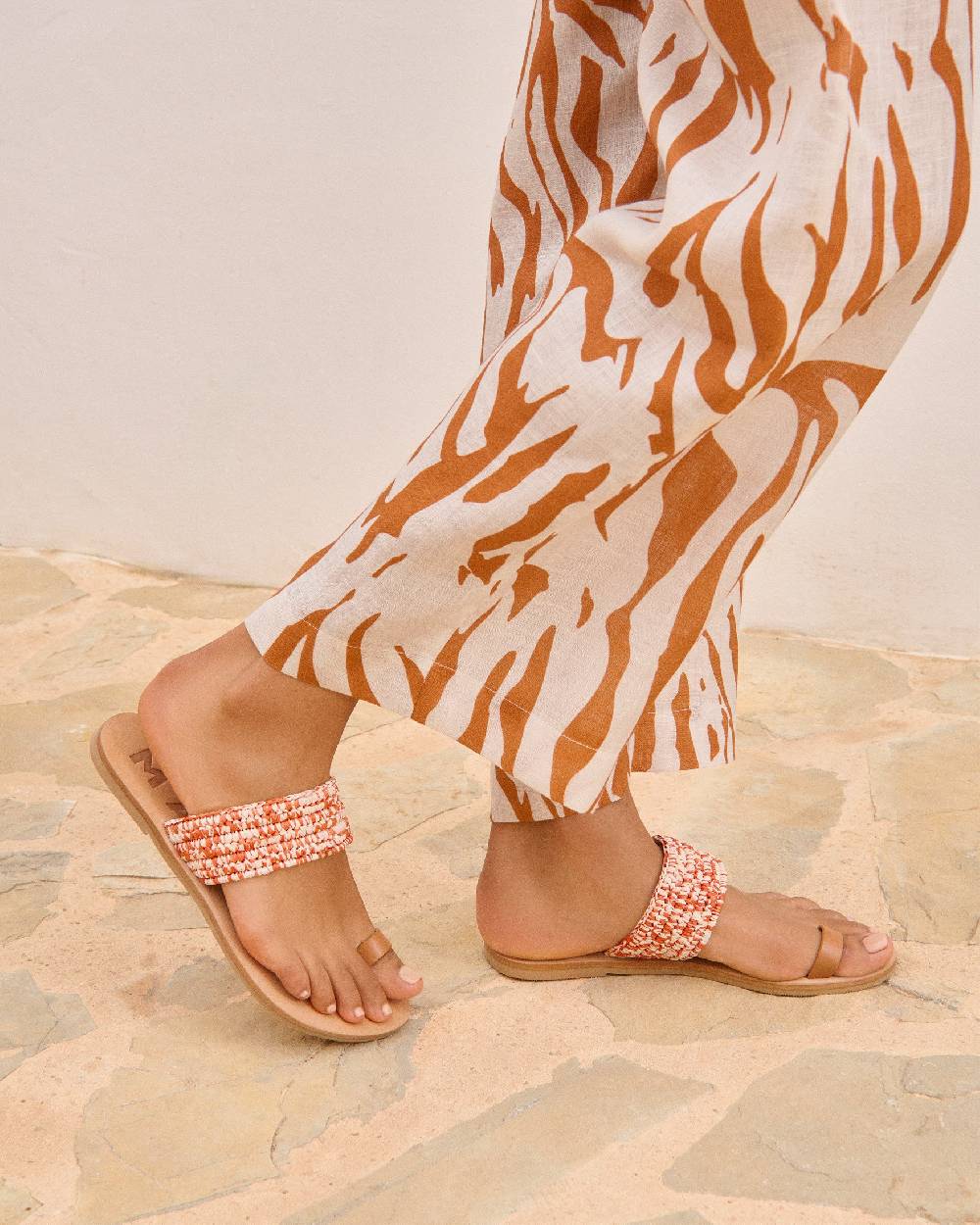 Manebí Raffia \u0026 Leather|Toe Ring Sandals - Orange Rust \u0026 Natural Mélange Convenienza