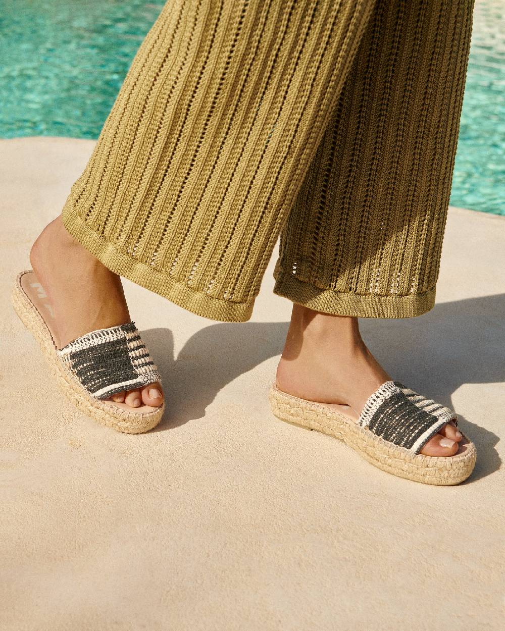 Manebí Silk And Cotton Patchwork|Double Sole Slides - Yucatán White Natural And Black Economico