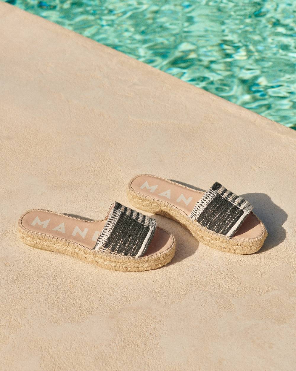 Manebí Silk And Cotton Patchwork|Double Sole Slides - Yucatán White Natural And Black Economico