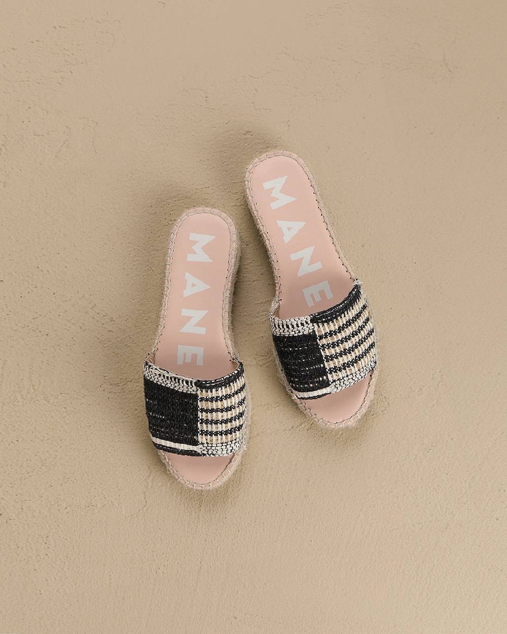 Manebí Silk And Cotton Patchwork|Double Sole Slides - Yucatán White Natural And Black Economico