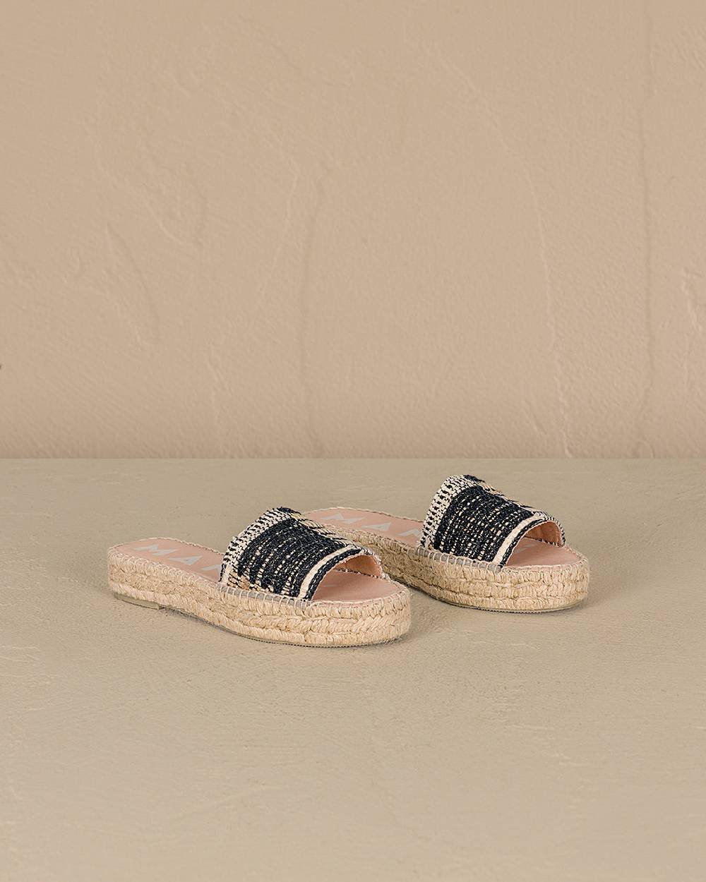 Manebí Silk And Cotton Patchwork|Double Sole Slides - Yucatán White Natural And Black Economico