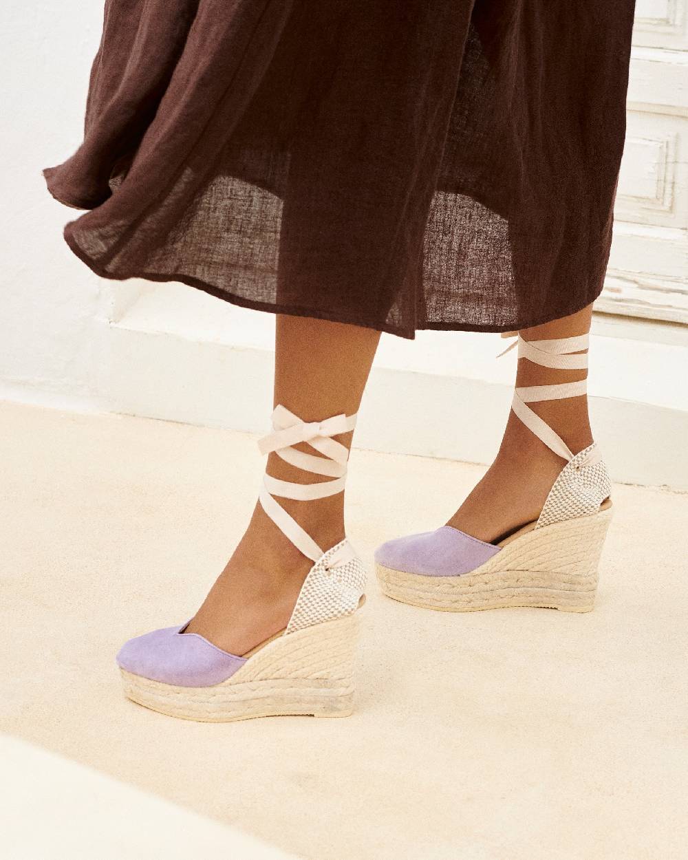 Manebí Soft Suede Heart-Shape|Wedge Espadrilles - Wisteria Lilac In Vendita