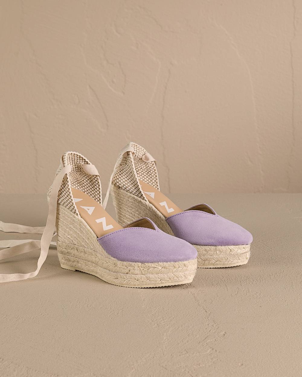 Manebí Soft Suede Heart-Shape|Wedge Espadrilles - Wisteria Lilac In Vendita