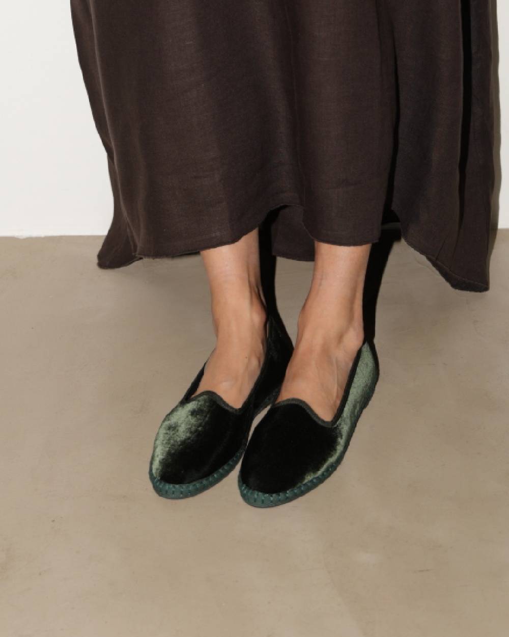 Manebí Friulane Demi in Velluto di Seta - Emerald Green Saldi Di Fabbrica