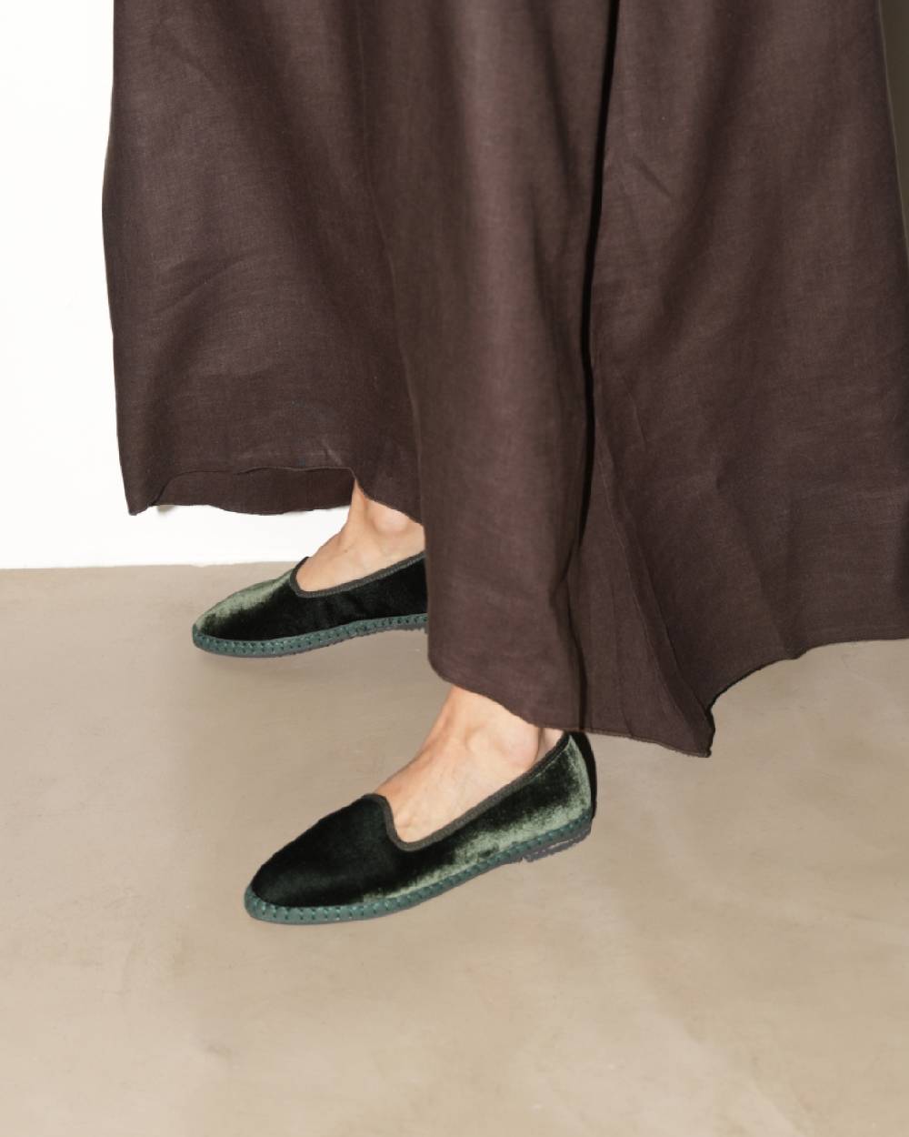 Manebí Friulane Demi in Velluto di Seta - Emerald Green Saldi Di Fabbrica