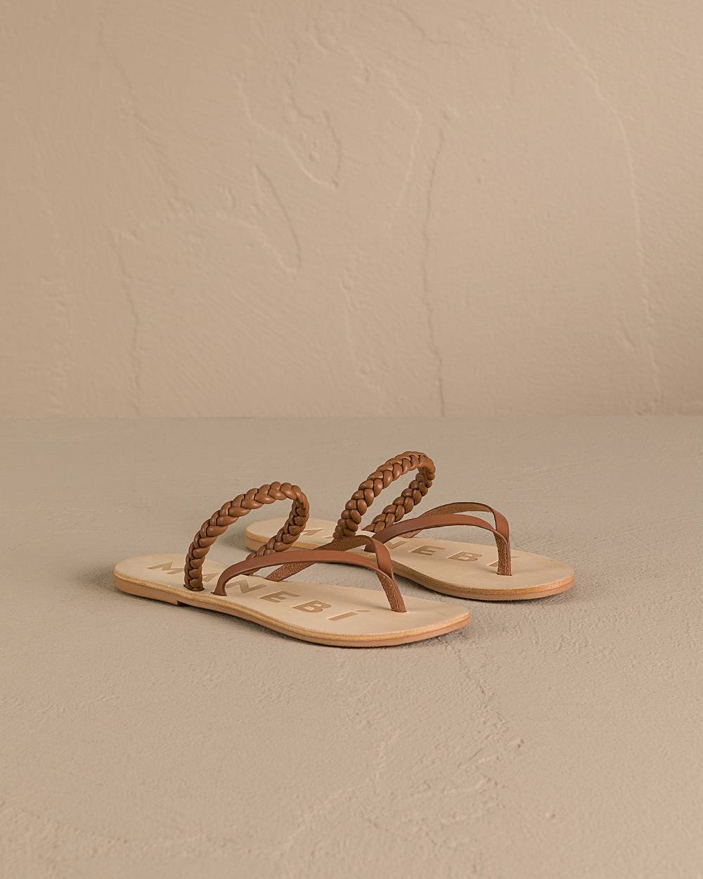Manebí Leather Braid Thong Sandals - Canyon Tan 2025