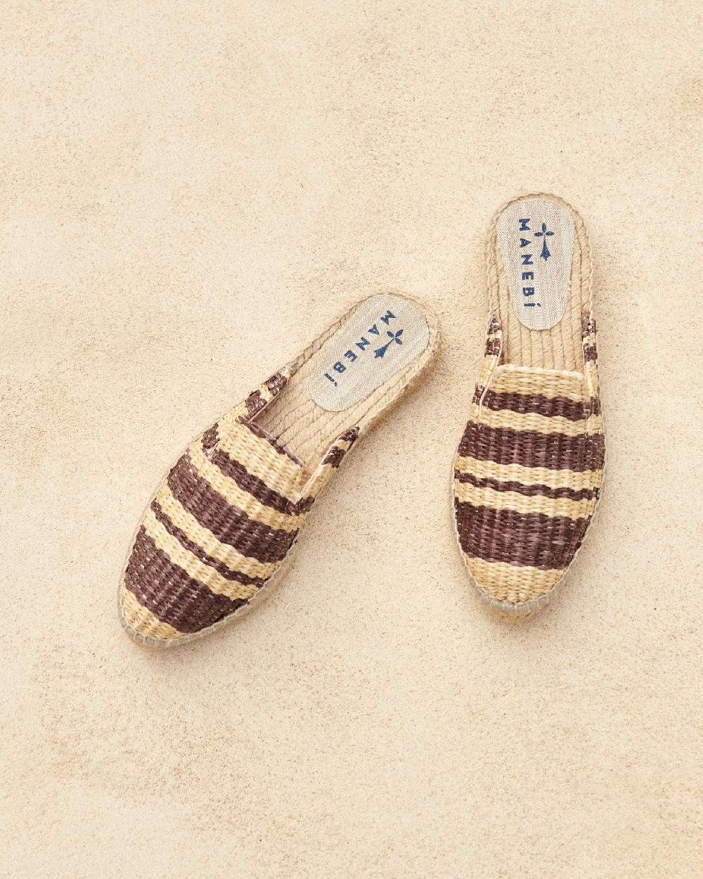 Manebí Raffia Stripes Mules - Cocoa \u0026 Natural 2025