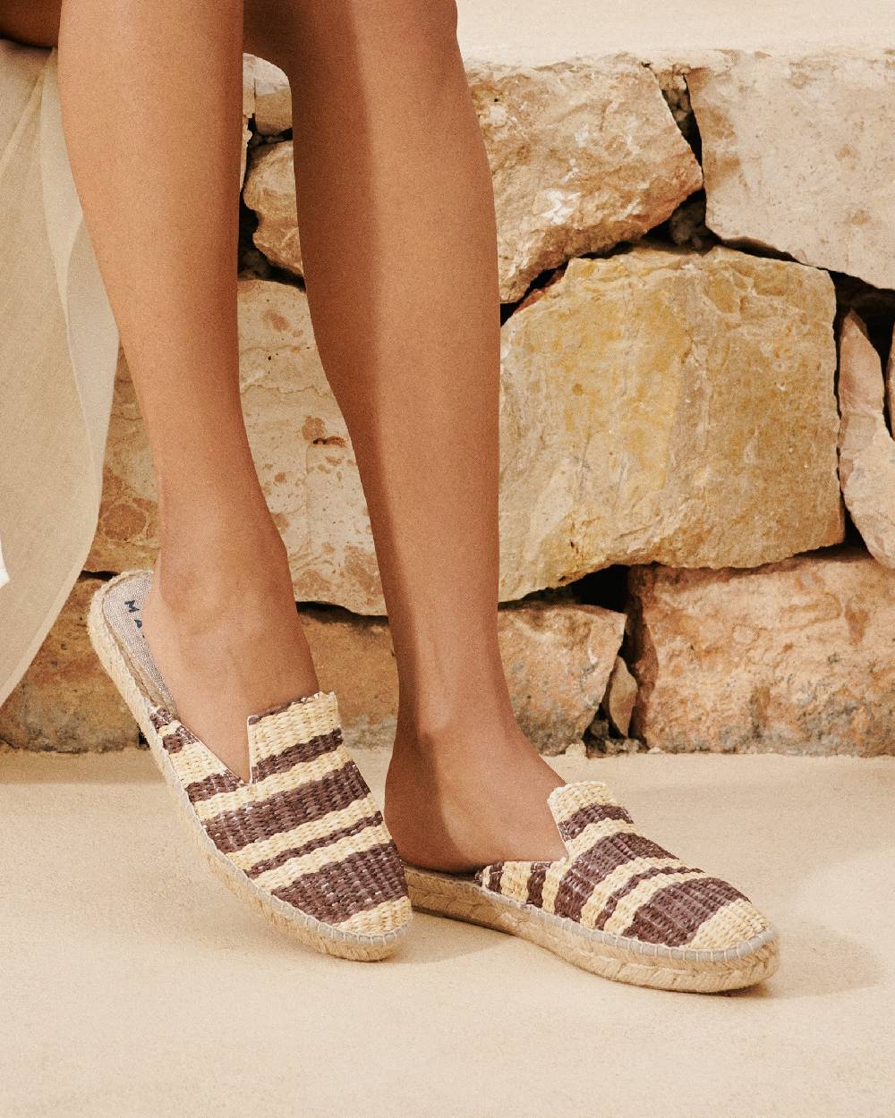Manebí Raffia Stripes Mules - Cocoa \u0026 Natural 2025
