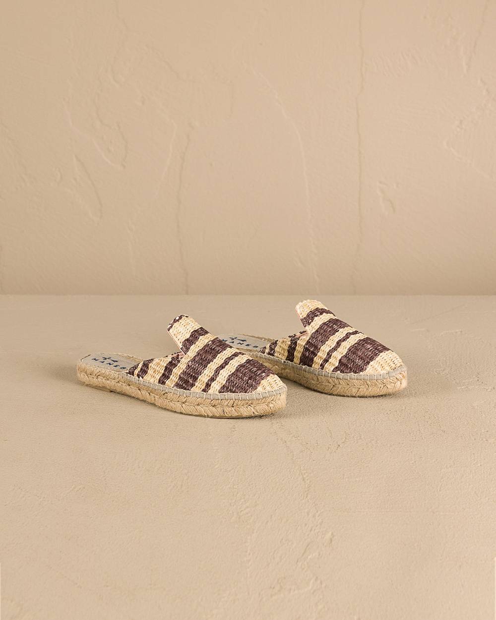 Manebí Raffia Stripes Mules - Cocoa \u0026 Natural 2025