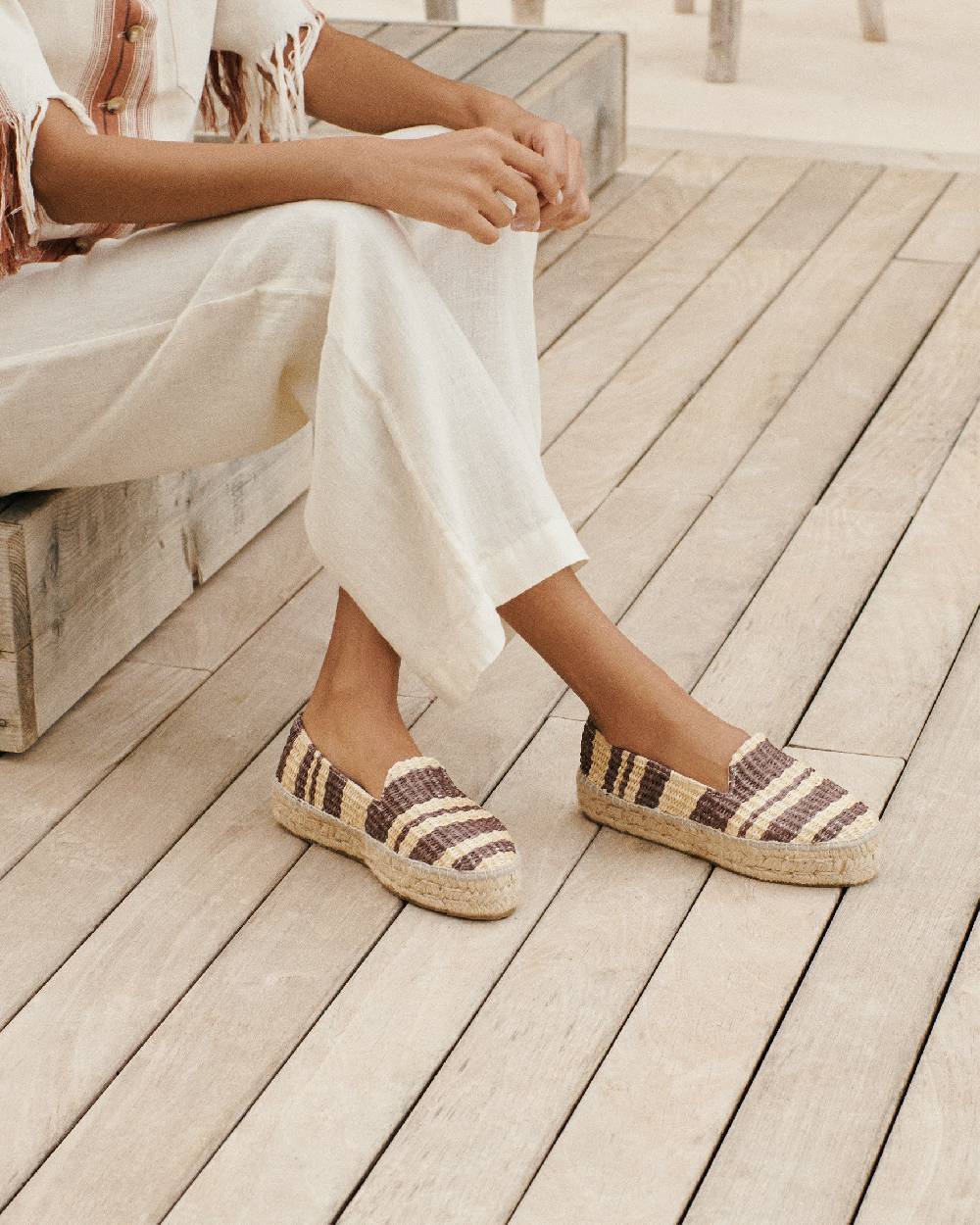 Manebí Raffia Stripes Double Sole Espadrilles - Cocoa \u0026 Natural In Linea