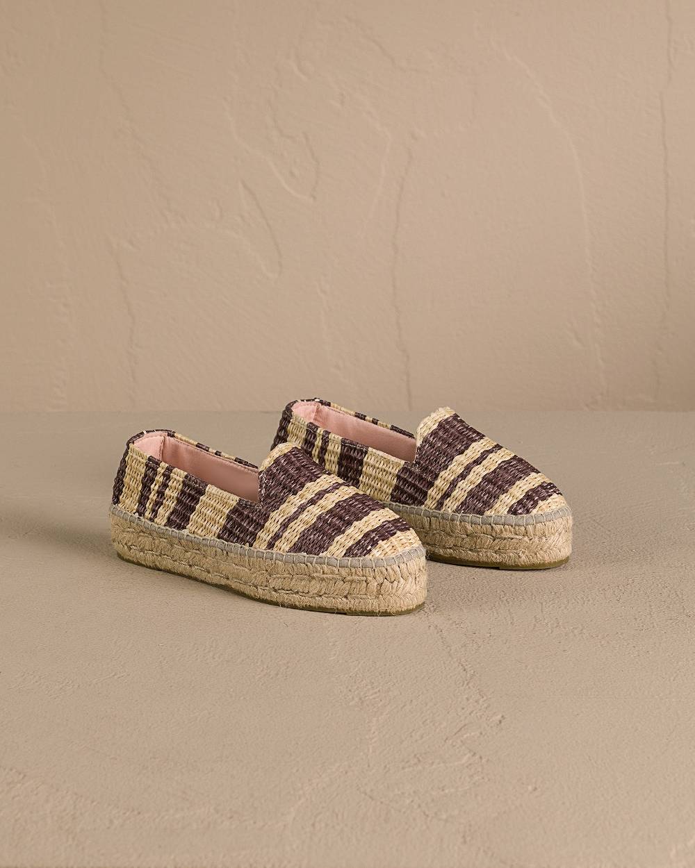 Manebí Raffia Stripes Double Sole Espadrilles - Cocoa \u0026 Natural In Linea
