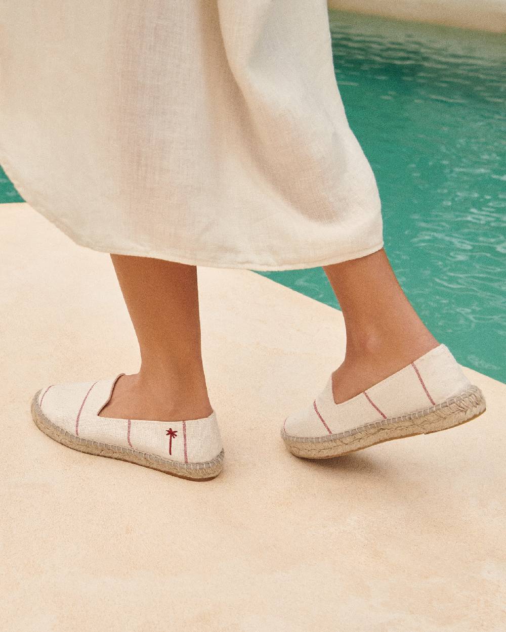 Manebí Woven Canvas Flat Espadrilles - Red Micro Stripes On Beige Negozio online di fabbrica