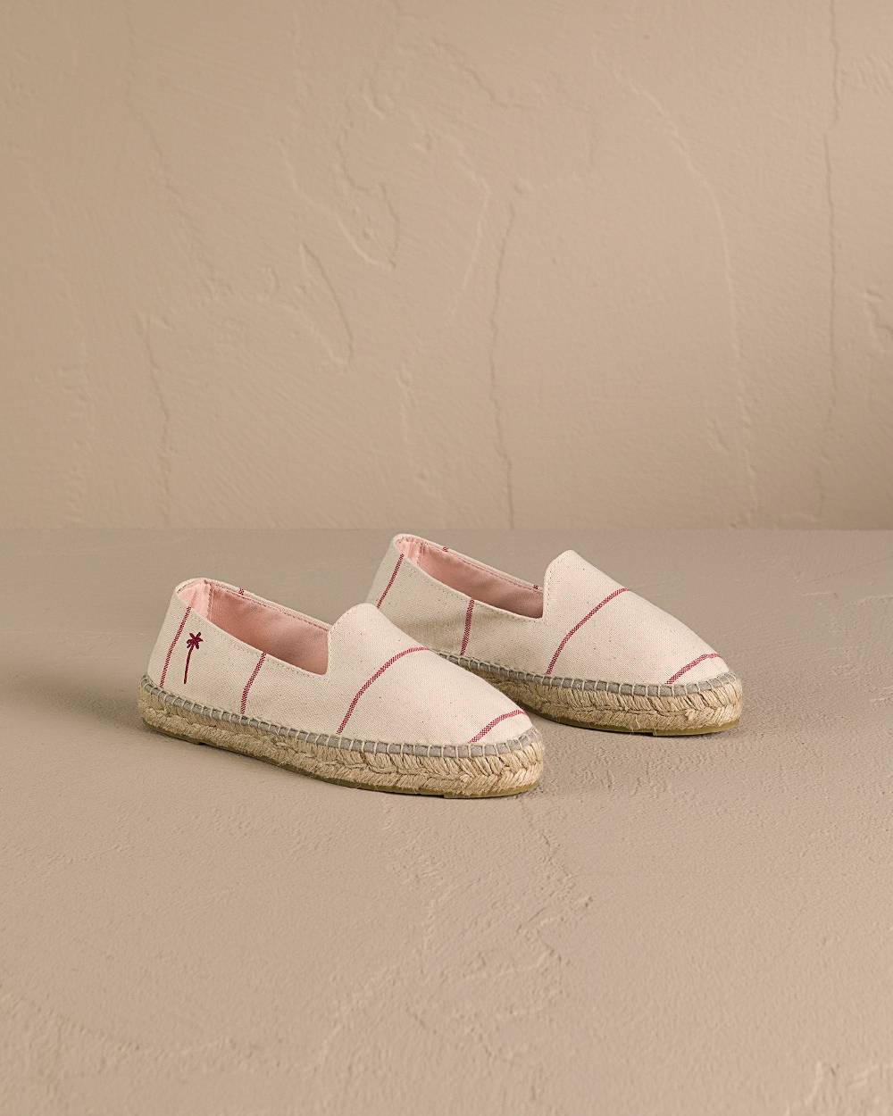 Manebí Woven Canvas Flat Espadrilles - Red Micro Stripes On Beige Negozio online di fabbrica