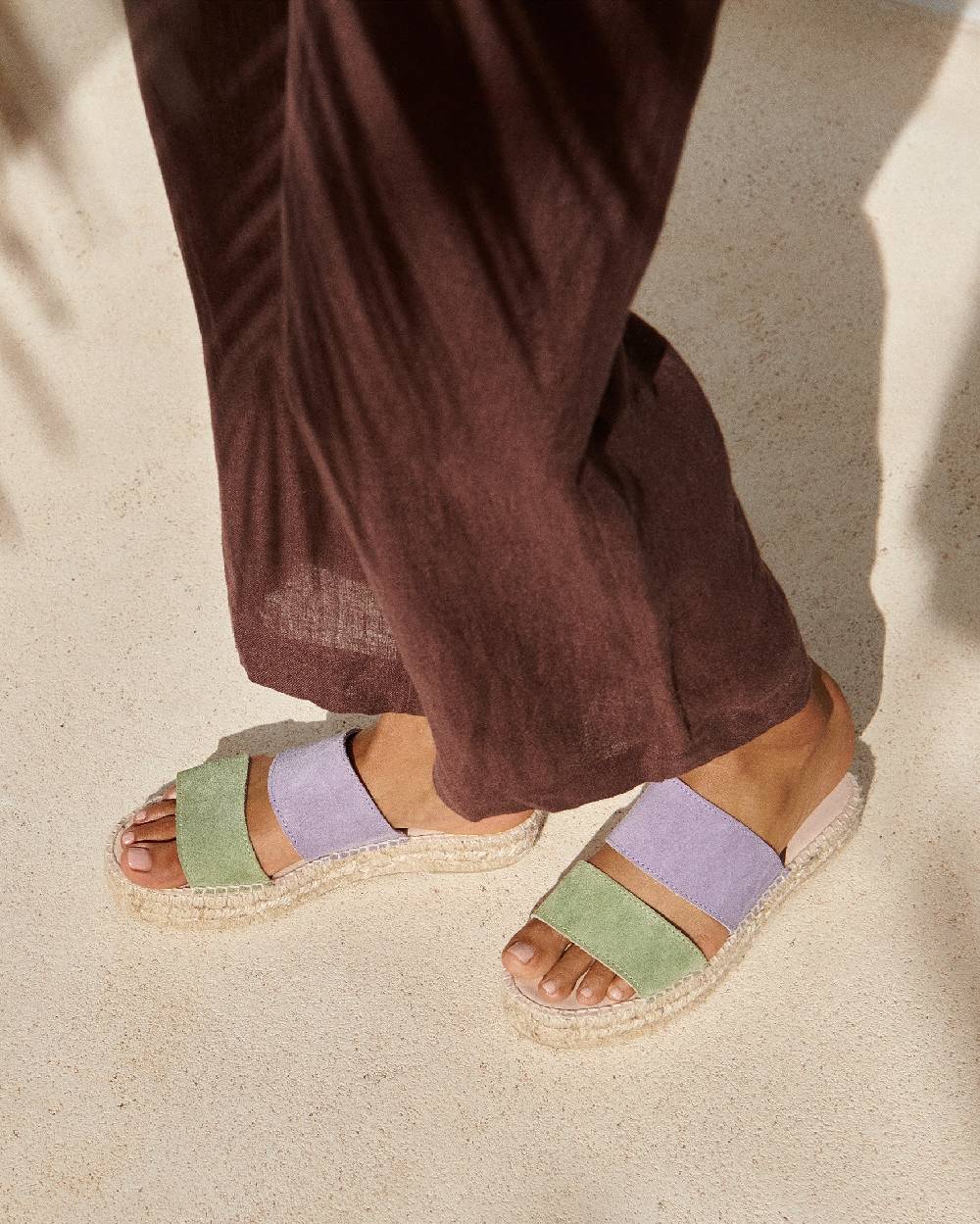 Manebí Suede Two Bands|Double Sole Sandals - Wisteria Lilac And Sage Consegna Veloce