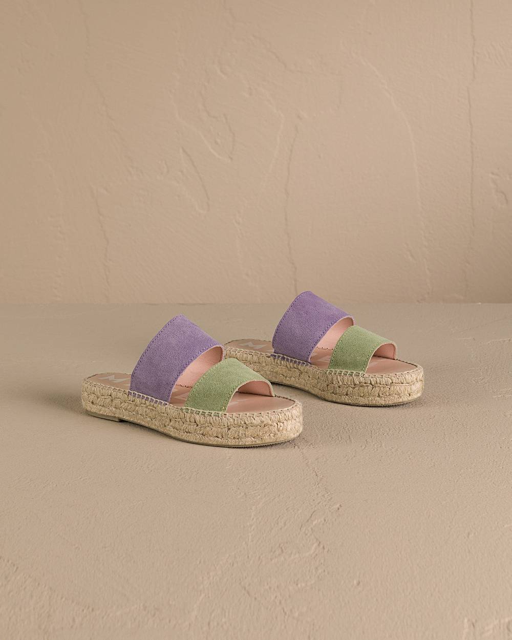 Manebí Suede Two Bands|Double Sole Sandals - Wisteria Lilac And Sage Consegna Veloce
