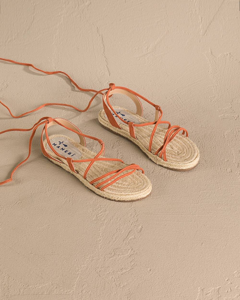 Manebí Suede \u0026 Jute Lace-Up Sandals - Orange Rust Shopping Online