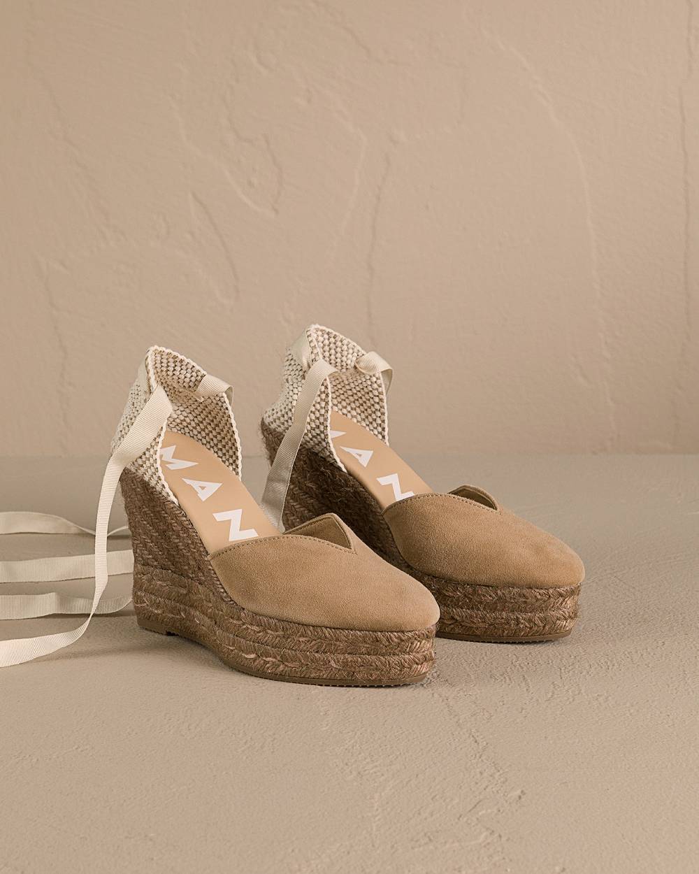 Manebí Soft Suede Heart-Shaped|Wedge Espadrilles - Hamptons Vintage Taupe On Tone Prezzo Ridotto
