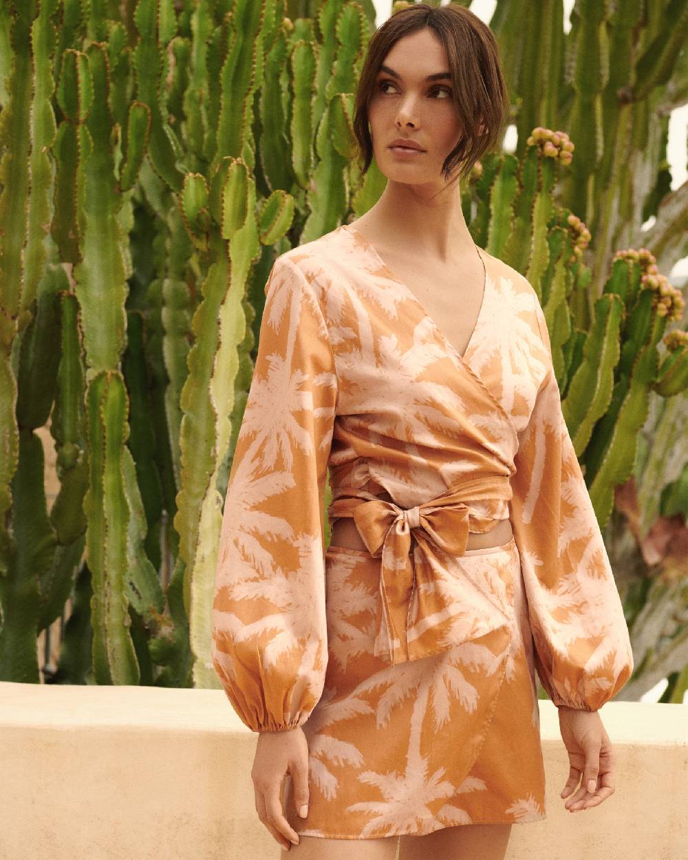 Manebí Printed Cotton Posadas Skirt - Sunbaked \u0026 Cream Pink Maxi Palm Convenienza