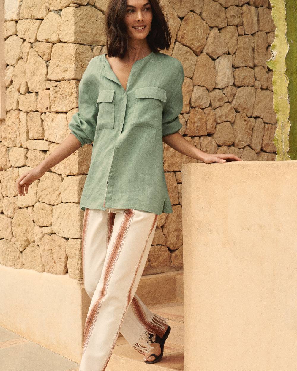 Manebí Linen Valparaiso Shirt - Mineral Green Offerta