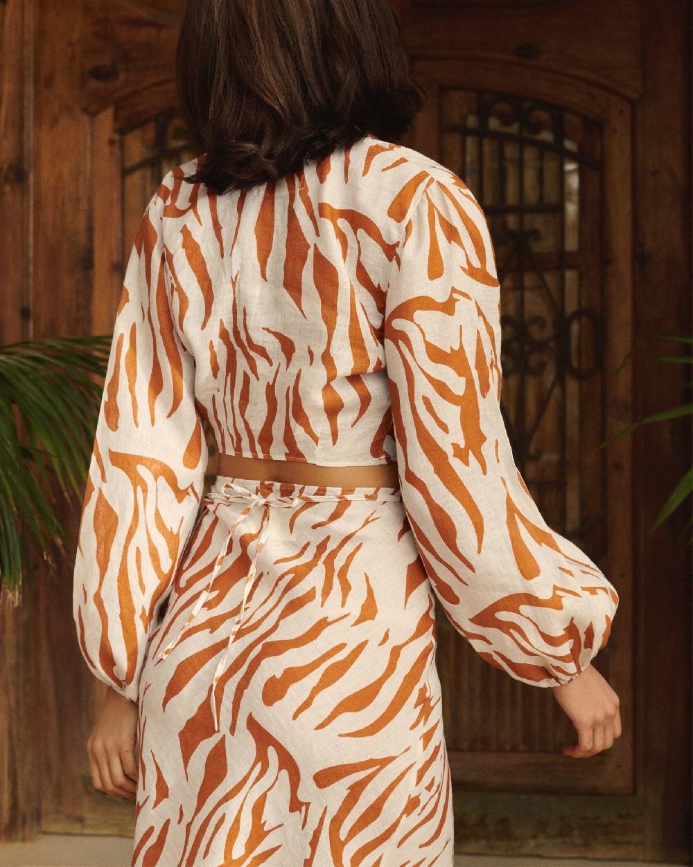 Manebí Printed Linen Antigua Top - Eggnog \u0026 Orange Rust Zebra Saldi