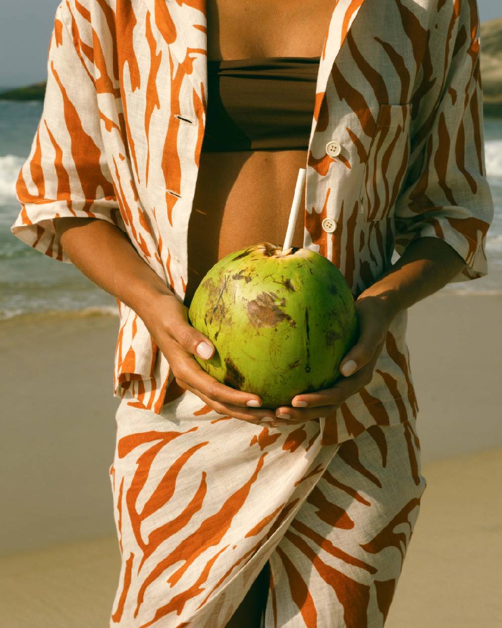 Manebí Printed Linen Cumana Shirt - Eggnog \u0026 Orange Rust Zebra Hotsell