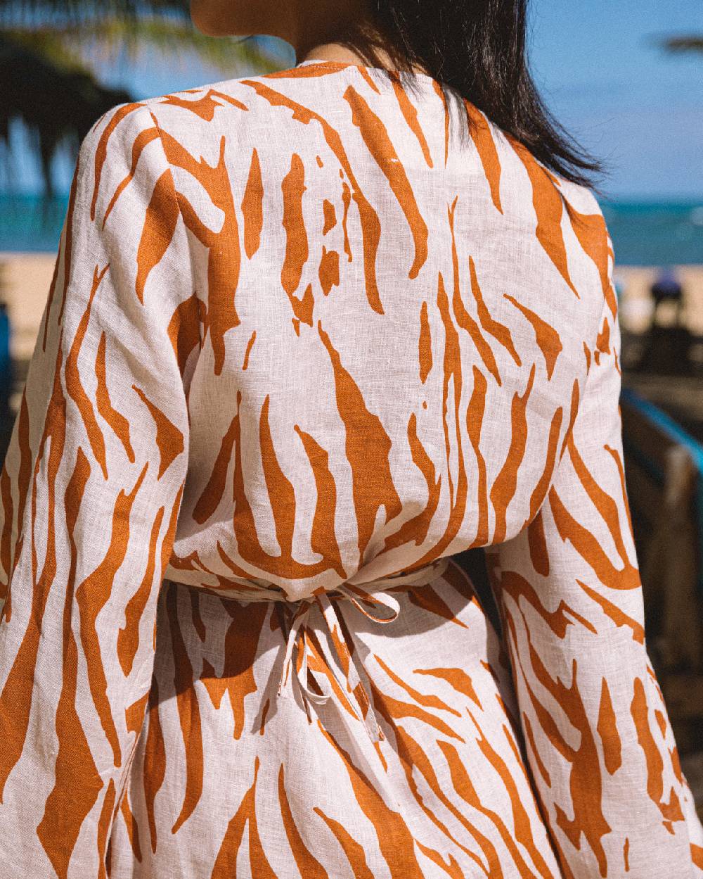 Manebí Printed Linen Caracas Dress - Eggnog \u0026 Orange Rust Zebra In Saldo