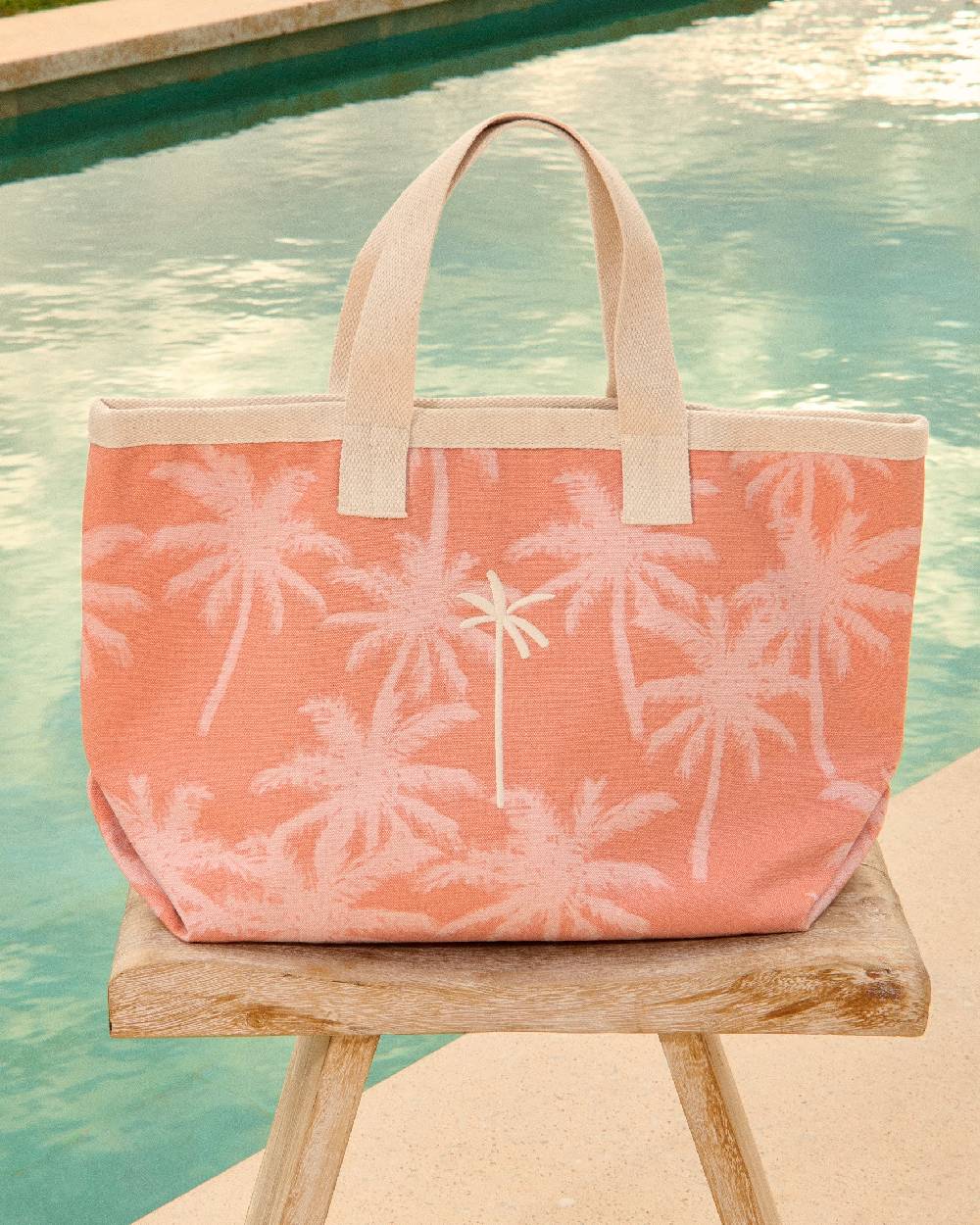 Manebí Canvas California Tote Bag - Sunbaked \u0026 Cream Pink Maxi Palm Pezzi Unici