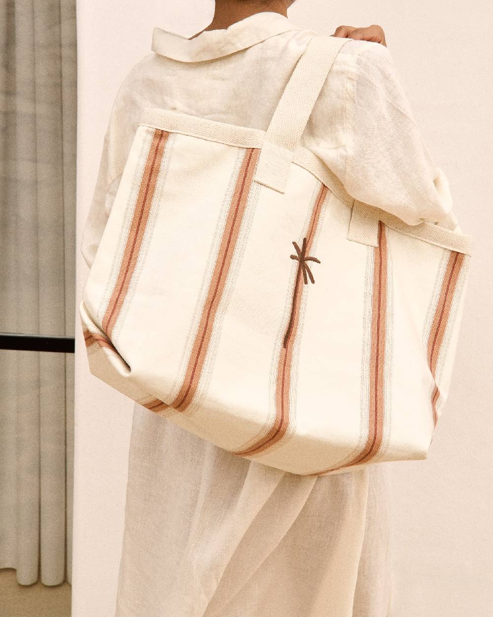 Manebí Canvas California Tote Bag - Cocoa Beige Multistripes Soddisfazione Garantita