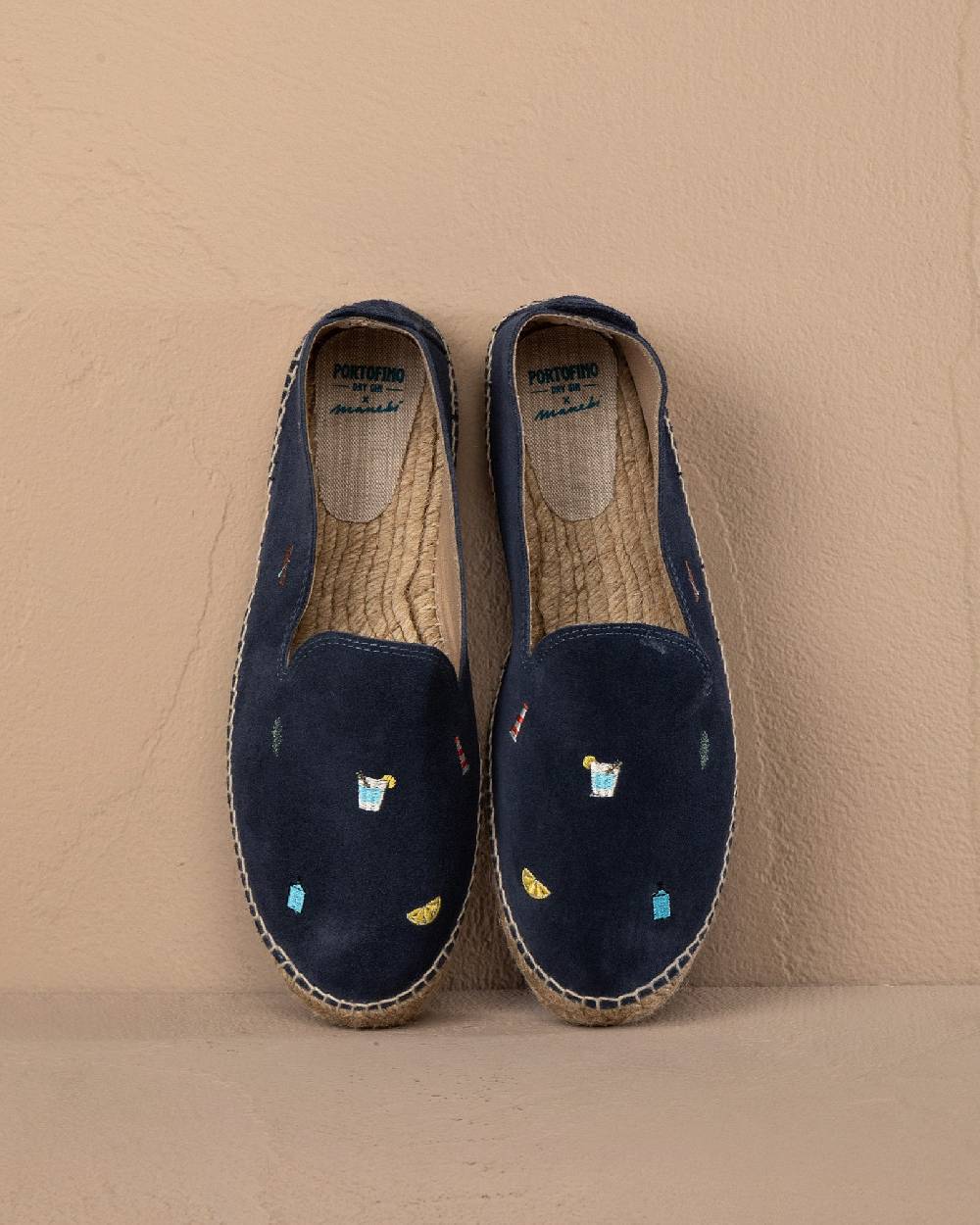 Manebí Espadrillas in Pelle Scamosciata - Portofino Dry Gin X Manebí Patriot Blue con Ricami Multicolor Negozi Online