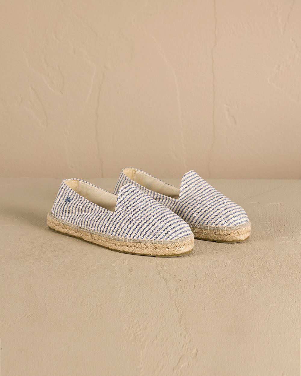 Manebí Recycled Cotton Canvas Espadrilles - Navy Blue Micro Stripes On Beige Acquista Ora