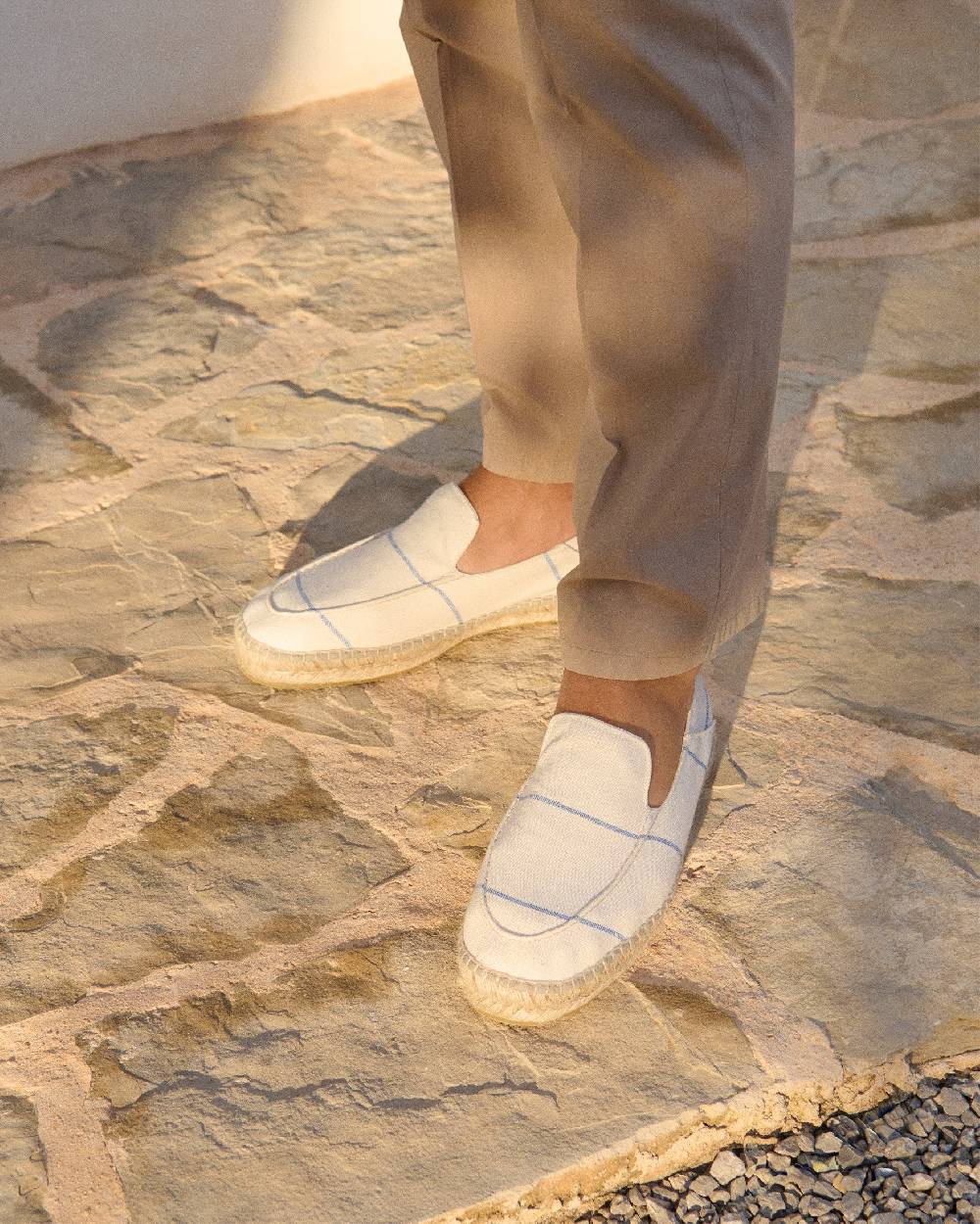 Manebí Woven Canvas|Traveler Loafers Espadrilles - Navy Blue Micro Stripes On Beige Consegna Veloce
