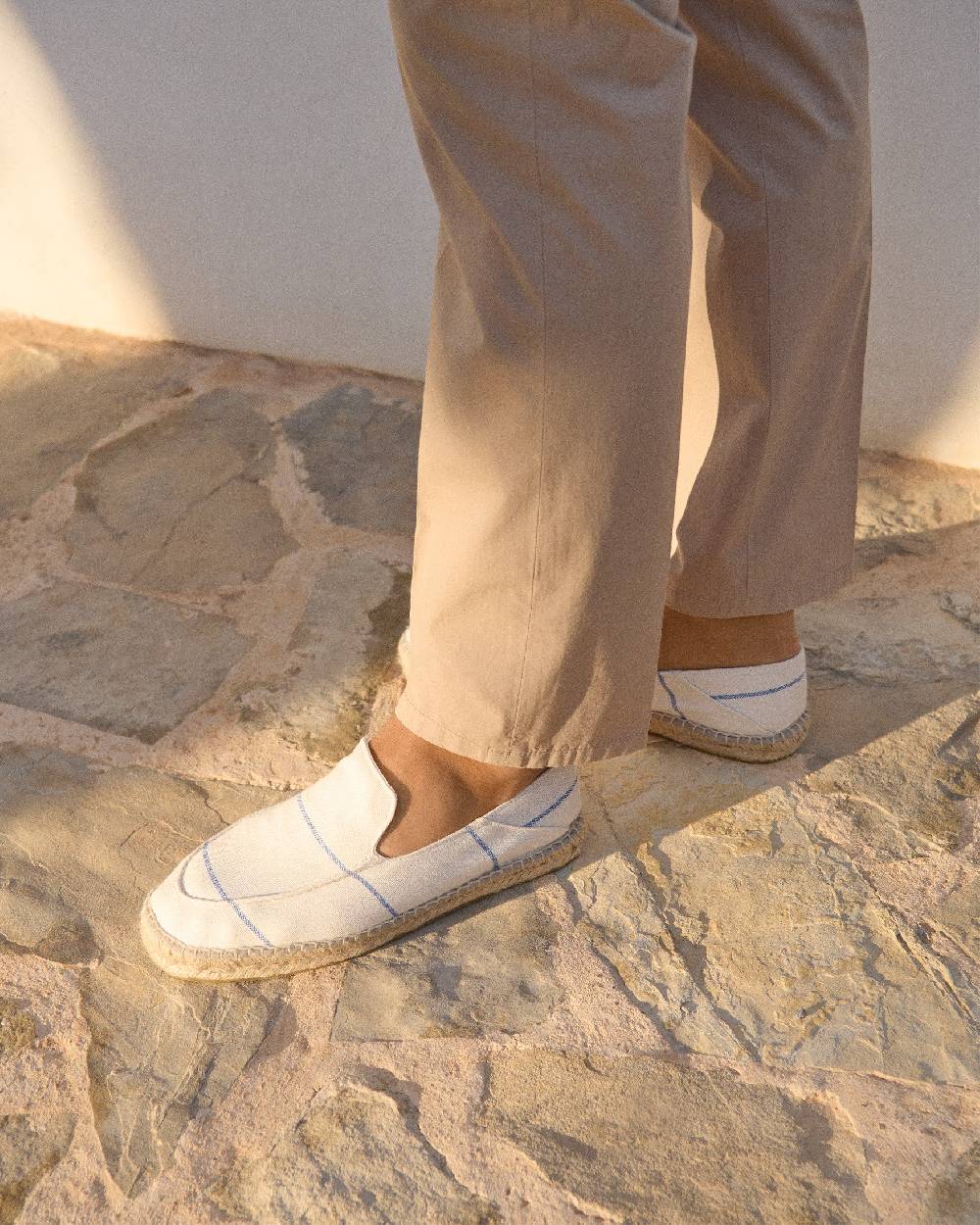 Manebí Woven Canvas|Traveler Loafers Espadrilles - Navy Blue Micro Stripes On Beige Consegna Veloce