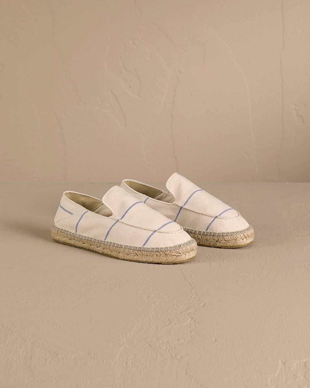 Manebí Woven Canvas|Traveler Loafers Espadrilles - Navy Blue Micro Stripes On Beige Consegna Veloce