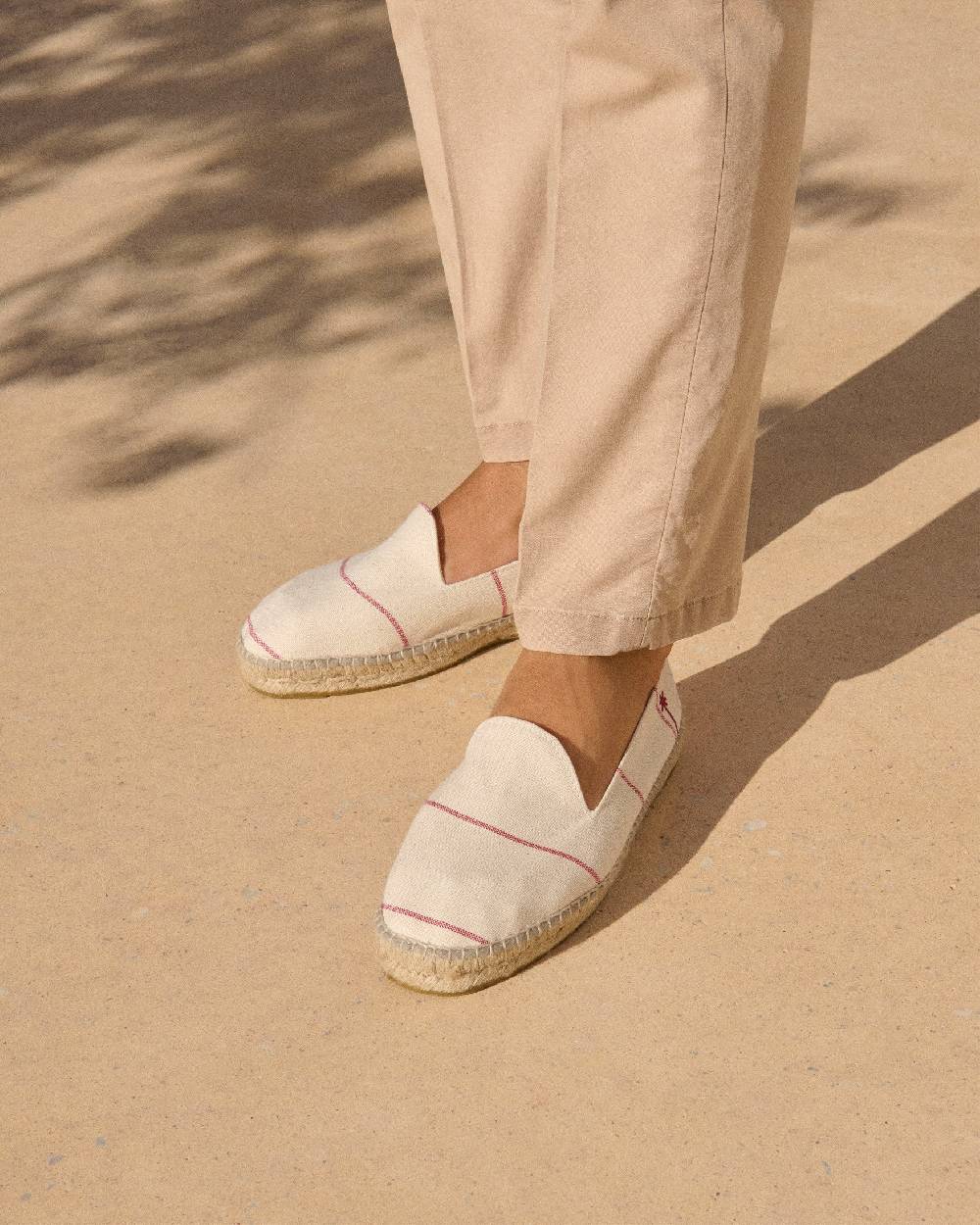 Manebí Woven Canvas Espadrilles - Red Micro Stripes On Beige Promozione Limitata