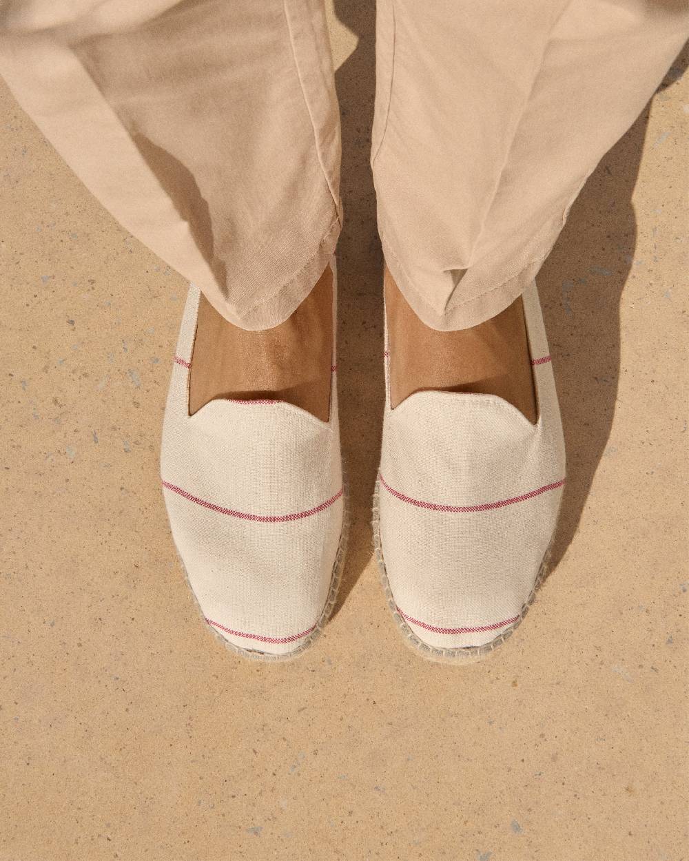 Manebí Woven Canvas Espadrilles - Red Micro Stripes On Beige Promozione Limitata